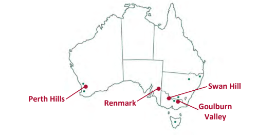 Regions where apricots are grown in Australia