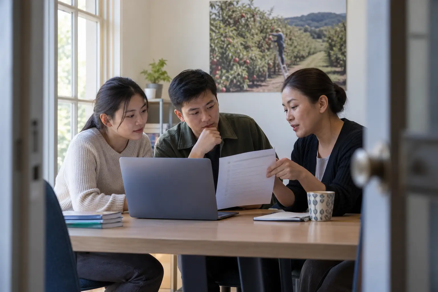 Vietnamese applicants discuss agricultural recruitment with an adviser at a community centre